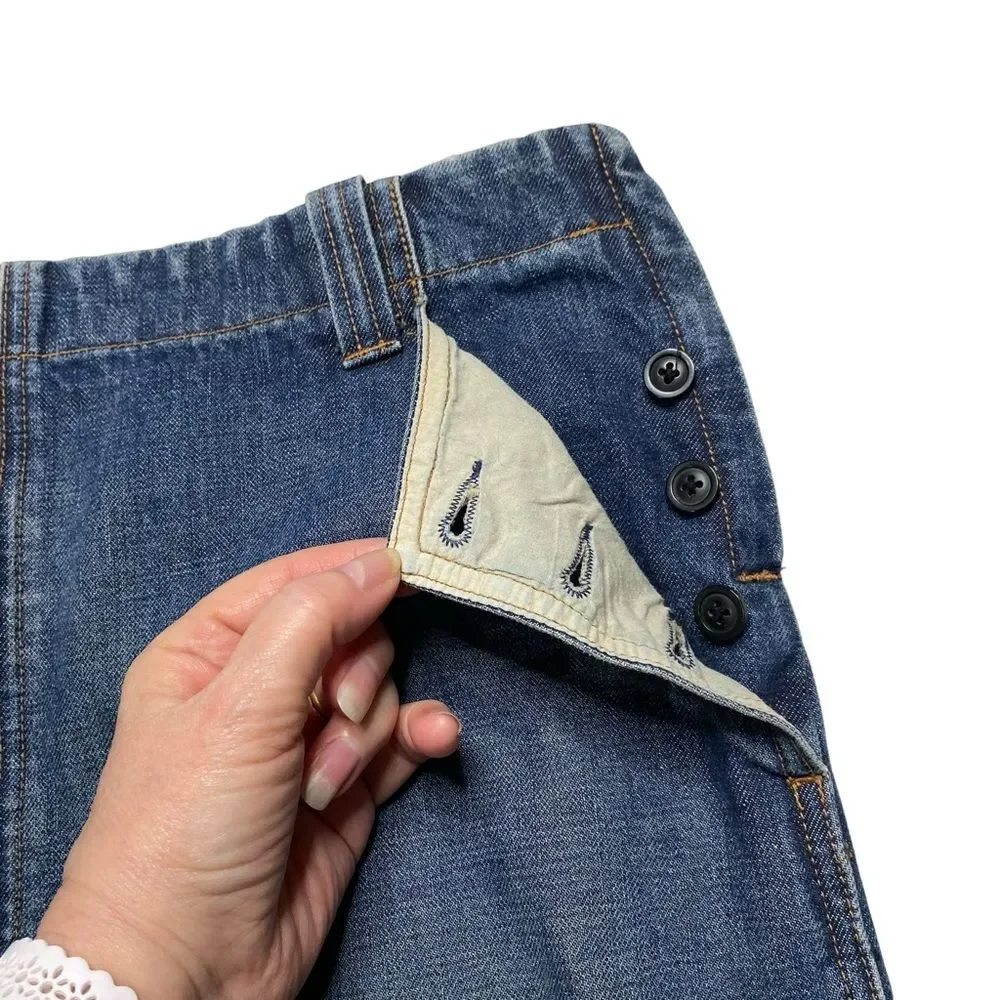 J Crew Denim Mini Skirt Side Buttons Pockets Side Zip Blue Sz 8
